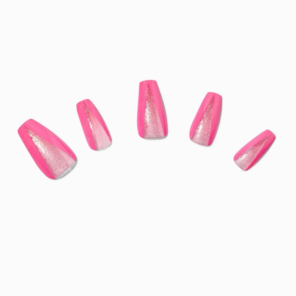 NEW Pink & Silver 3D Vegan Faux Nail Set - 24 Pack
